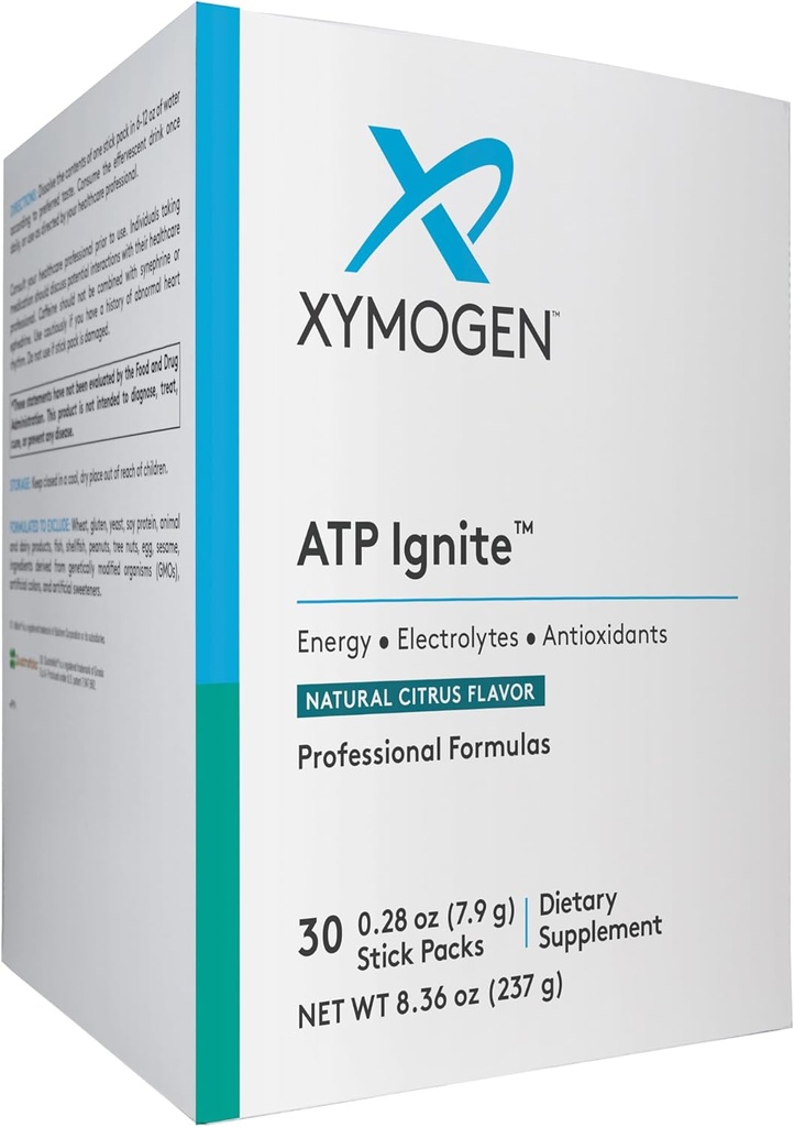 XYMOGEN ATP Ignite Revitalizing Energy Drink Powder - Supports Electrolyte Replacement + ATP Biosynthesis with Antioxidants, Aminos, Vitamins, Electrolytes + 95mg Caffeine (30 Citrus Stick Packs)