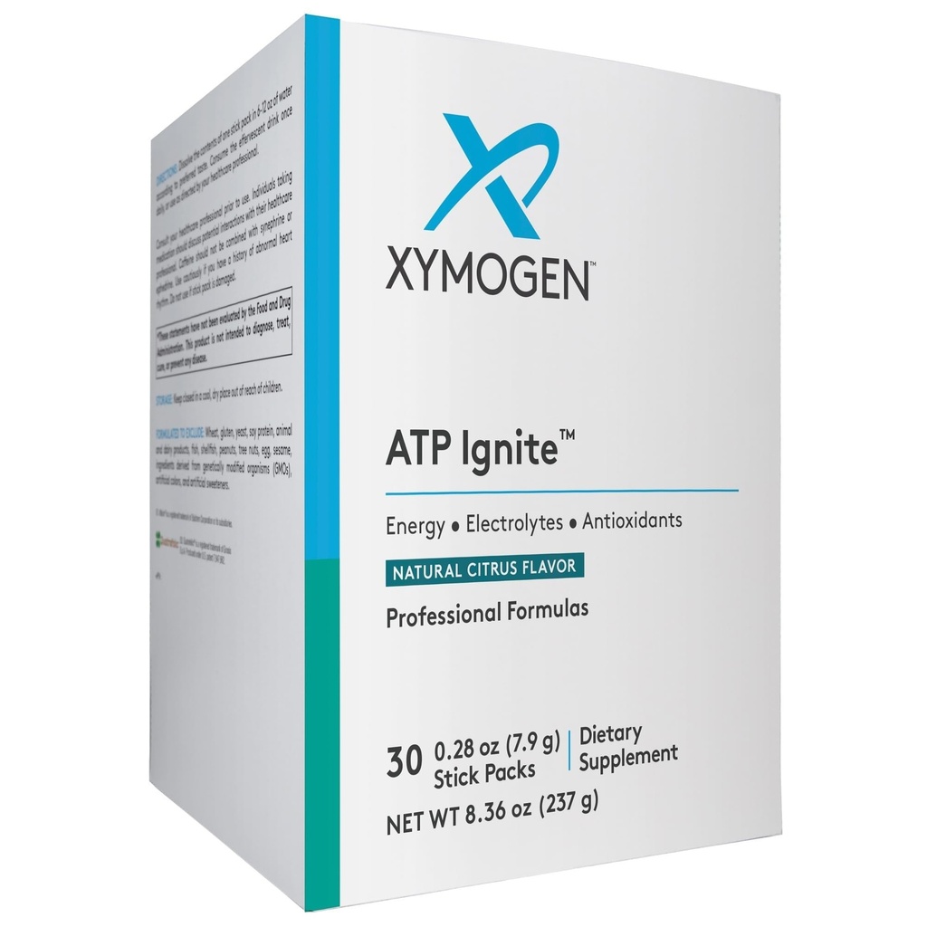 XYMOGEN ATP Ignite revitaliserende Energy Drink Powder - Understøtter Electrolyte Erstatning + ATP Biosyntese med antioxidanter, Aminos, Vitamin, Electrolytes + 95mg Koffein (30 Citrus Stick Packs)