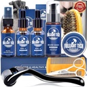 Beard Care Kit til Mental-Nourish Grooming Patchy Beard W / Vitamin Spray, Mustache Oil, Balm, Wash, Vildsvin Brittle Brush, Wooden Comb, Saks, Valentines Fædre Gaver til mænd far ham Mand Kæreste
