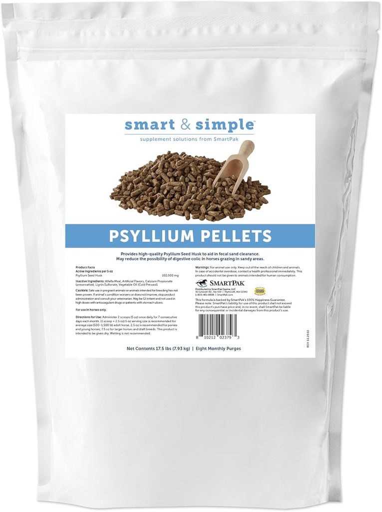Smart & Simple Psyllium Pellets til Heste Note 124; Psyllium Husk Fiber supplement til Equine fordøjelsesbesvær Support 124; Apple- Banana Flavored