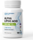 Puregen Labs Alpha Lipoic Acid 600 mg [høj potens] 180 Servering - Antioxidant Support 124; Ingen skadelige tilsætningsstoffer; Non- GMO, NO Gluten og Dairy, 600 mg pr Veggie Capsule - Made in USA