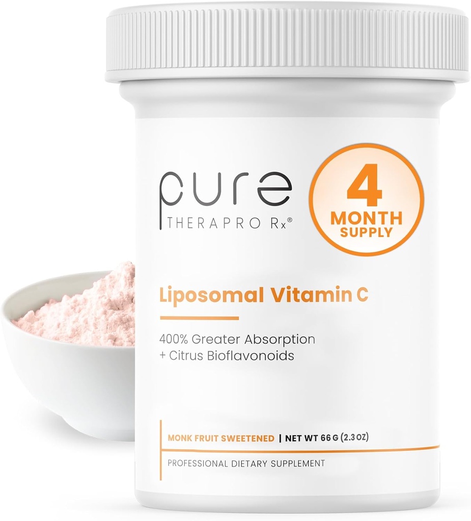 Pure Therapro Rx Liposomal C-vitamin pulver, Patenteret PureWay Vegan C-vitamin supplement, understøtter sund aldring, immunfunktion & kollagen formering, non-GMO, Made in the USA (66g, 120 Servere)