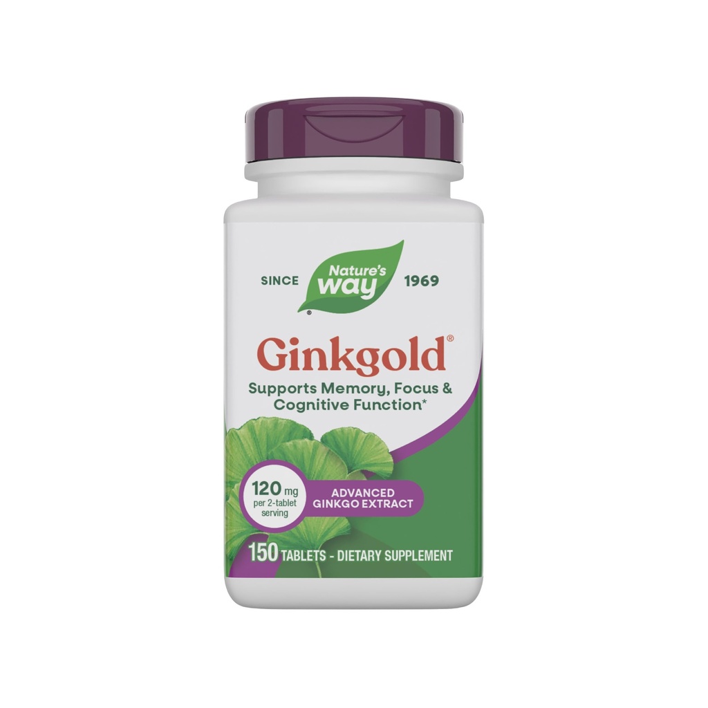 Nature 's Way Ginkgold Advanced Ginkgo Extract, Understøtter hukommelse, Focus & Cognitive Funktion *, Ginkgo Biloba Extract, 150 tabletter (Packaging May Vary)