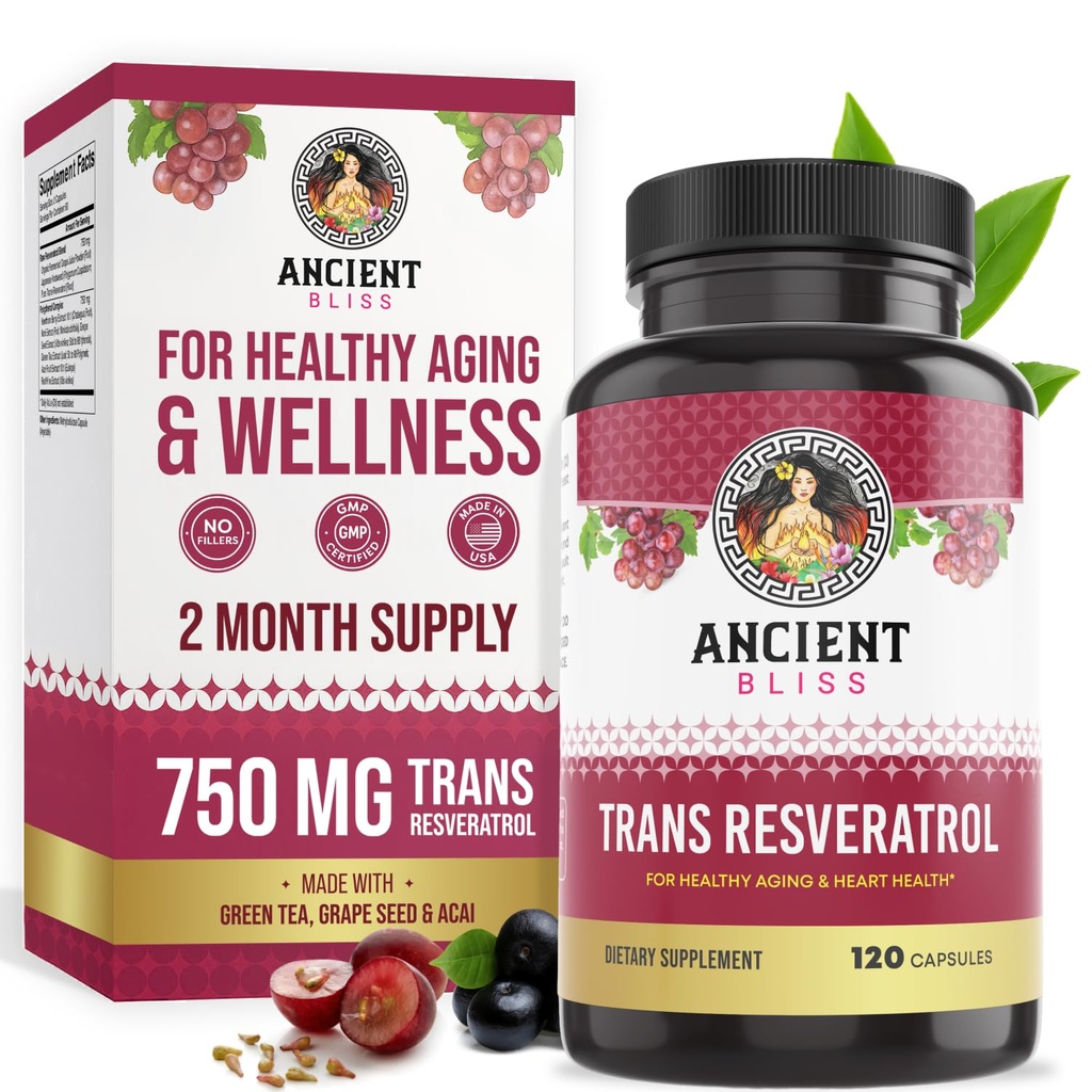 Ancient Bliss Resveratrol Kraftfuld Antioxidant tillæg med grøn te, Grape Seed Uddrag for sund aldring for mænd og kvinder