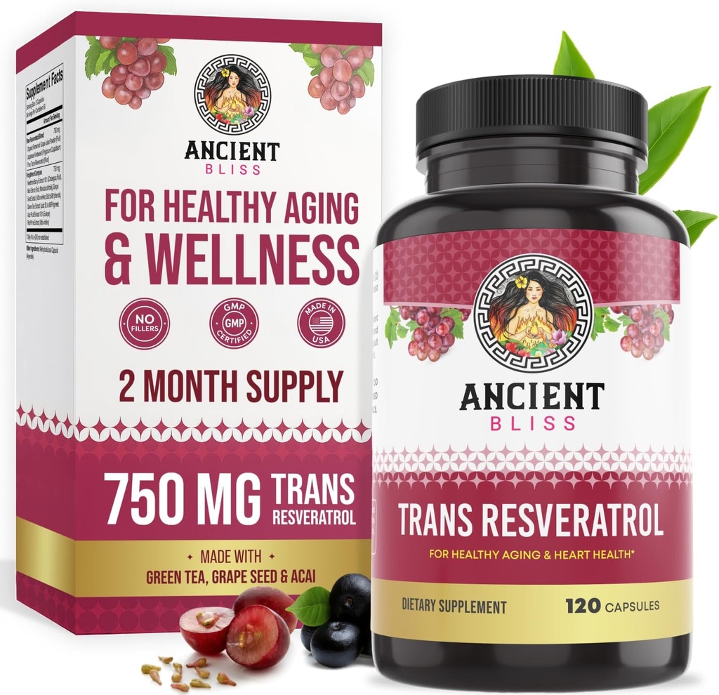 Ancient Bliss Resveratrol Kraftfuld Antioxidant tillæg med grøn te, Grape Seed Uddrag for sund aldring for mænd og kvinder
