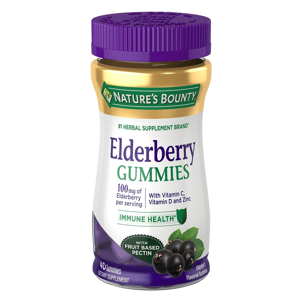Nature 's Bounty Elderberry Gummies, immunstøtte, Indeholder vitamin A, C, D, E og zink, 40 Gummies