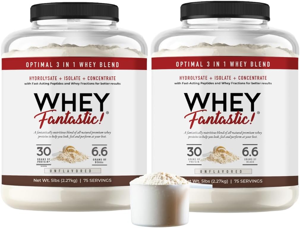 3-in-1 Whey Protein Powder Unflavored 2 x 5lb - 30g Grass- Fed Protein fra Whey Hydrolysat, Isolere og koncentrere pr Servering - Non- GMO, Soy- Free, Sugar- Free - 126 Servere