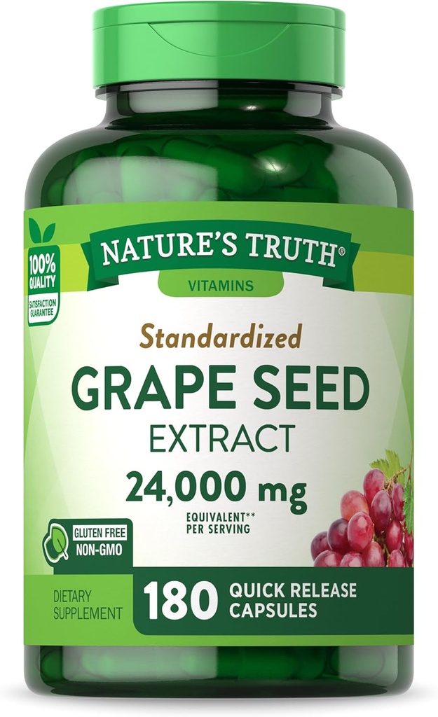 Nature 's Truth Grape Seed Extract 24,000 mg 12. 4; 180 Capsules 6. 4; Standardized Supplement 124; Non- GMO & Gluten Free Formel