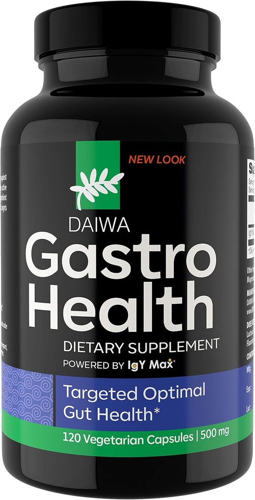 Daiwa Gastro Health - Naturlig fordøjelsesstøtte Kosttilskud til fordøjelse og immunforsvar - drevet af IgY Max - fordøjelsestillæg til Gut Health Support, 120 Tæl