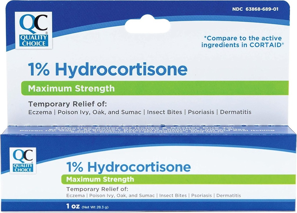 Quality Choice 1% Hydrocortisone Cream Maximum Strength 1 Oz (Compare to CORTAID Max Strength) (Pack of 1)