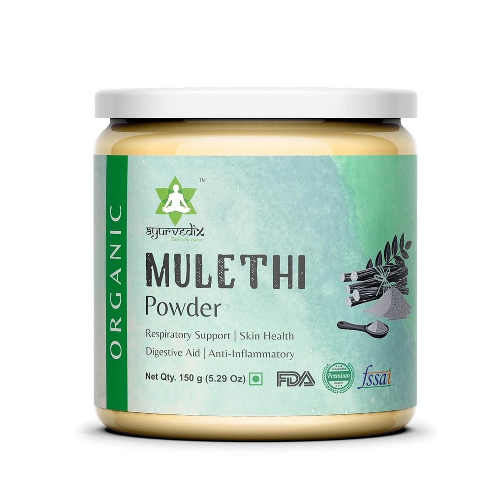 Organic Lakrids Root Powder Mulethi Powder, Herbal supplement til støtte sund mave Lining og fordøjelsestrakt - Ikke GMO, Gluten Free- Glycyrrhiza Glabra - 150gm / 5.29oz