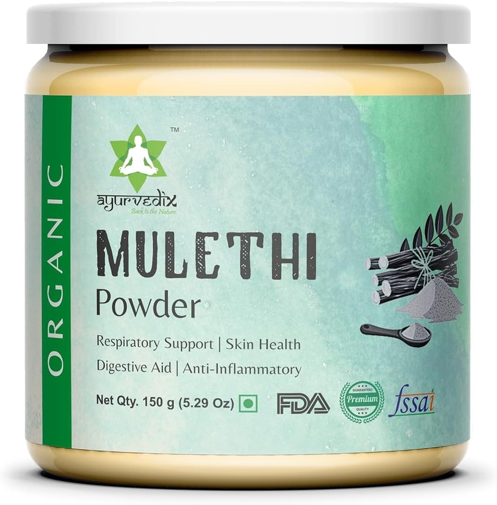 Organic Licorice Root Powder Mulethi Powder, Herbal Supplement for Support Healthy Stomach Lining and Digestive Tract - Non GMO, Gluten Free- Glycyrrhiza Glabra - 150gm/ 5.29oz