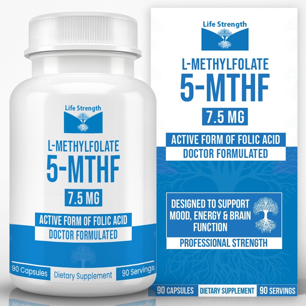 L- Methylfolat 7, 5 MG, optimeret og højaktivt bioaktivt methylfolat, 5- MTHF tillæg for mad og immunforsvar, Natural Diet supplement for energi, non-GMO & gluten- fri, 90 kapsler