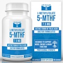 L- Methylfolat 7, 5 MG, optimeret og højaktivt bioaktivt methylfolat, 5- MTHF tillæg for mad og immunforsvar, Natural Diet supplement for energi, non-GMO & gluten- fri, 90 kapsler