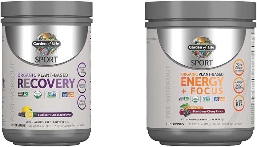 Have of Life Vegan Organic Plant- Based Post Workout Recovery Powder, 30 Servering, 15.7 Oz & Pre Workout Energy Powder, 40 Servering, 8.14 Oz Bundle