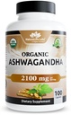 NaturaLife Labs Organic Ashwagandha 2100 mg per servering - Root Powder & Extract - 100 kapsler - Vegan, Non- GMO, Gluten- Free