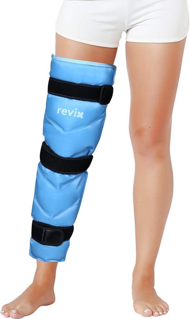 REVIX Fuld Leg Ice Pack Wrap omkring hele Leg, Genanvendelig Gel Cold Wrap til Hip, Tråd og Knee, Soft Cold Compress Ice Pack Sleeve med 3 Straps