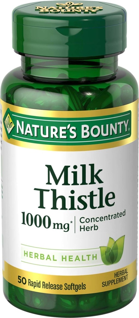 Nature 's Bounty Milk Thistle 1000mg, Herbal Health Supplement, Daily Supplement, Gluten Free, Rapid Release Softels, 50 Ct