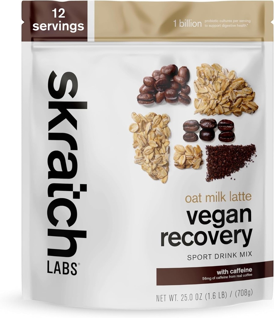 Skrattch Labs Recovery Drink Mix - Havre Milk Latte - Post Workout Powder - Komplet Plant Protein og Probiotika - 56mg koffein fra kaffe - 12 Servere - Gluten Free, Kosher, Non- GMO