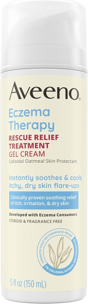 Aveeno Eksem Terapi Rescue Relief Treatment Gel Cream med kolloid havregryn hudbeskyttende, Straks lindrer & køler Itchy Dry Skin Flare- Ups, Steroid & Fragrance Free, 5.0 fl. oz