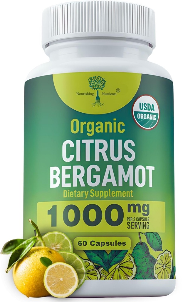 Organic Citrus Bergamot Supplement - Kun USDA, Kardiolog Formuleret med 200 + videnskabelige undersøgelser -1000mg - Patenteret ekstrakt, hjerte, Cholesterol, & Lipid - Italiensk Bergamot High Polyphenols 60caps