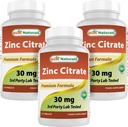 Bedste Naturals Zink 30mg Kosttilskud (som Zink Citrate) - zink Vitaminer for voksne immunforsvar - 120 tabletter (120 Tæl (pakke med 3))