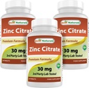 Bedste Naturals Zink 30mg Kosttilskud (som Zink Citrate) - zink Vitaminer for voksne immunforsvar - 120 tabletter (120 Tæl (pakke med 3))