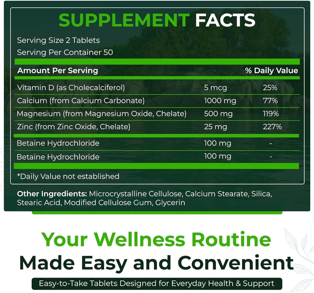 Naturlig Nutra 500 greve, Calcium Magnesium Zink tillæg med vitamin D3 for ben styrke, Hjælper forbedre fordøjelsen, sundhed gluten fri og sukkerfri, Essential Mineral Complex