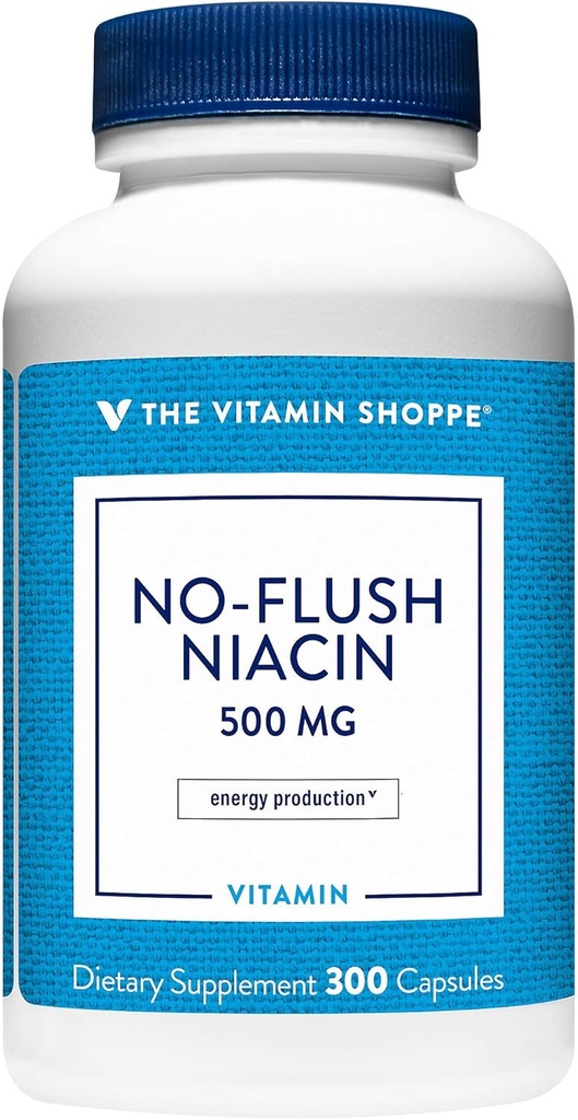 Den Vitamin Shoppe No Flush Niacin 500MG, Understøtter Cholesterolniveauer allerede inden for det normale område, Understøtter Metabolisme & Energiproduktion, Én gang dagligt (300 kapsler)