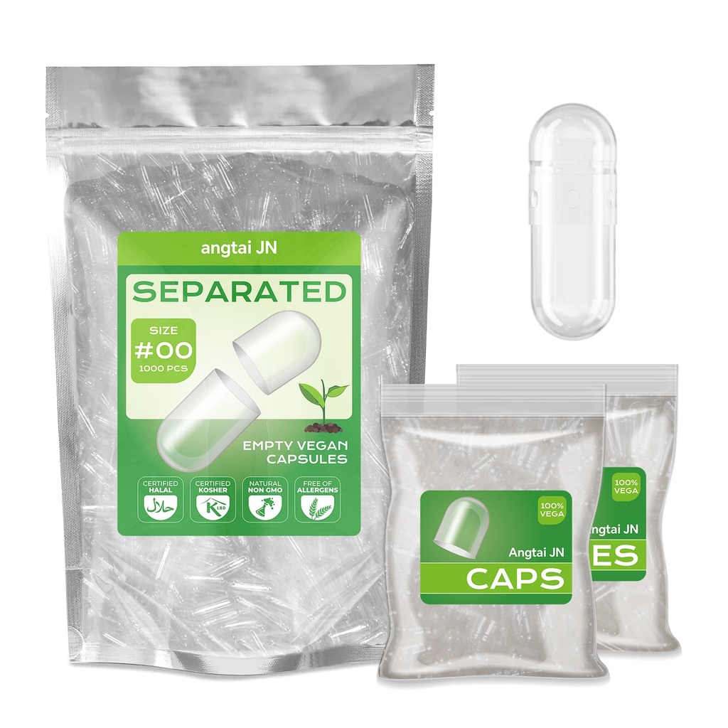 Tomme kapsler Størrelse 00 Separated Vegan Pill Caps Plant Based Clear (1.000 Caps + 1.000 Kroppene) Gluten Free, Non-GMO, Halal Certified Filling Kit til Vegetarisk gør dine egne kosttilskud