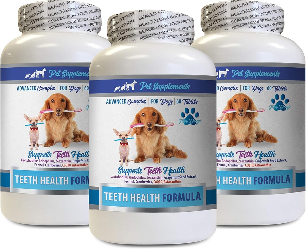Hunde dårlige åndedræt produkter - hund tænder sundhed formel - Advanced Support Complex - Samlet sundhed - coq10 for hunde tyggetabletter - 3 flasker (180 tabletter)