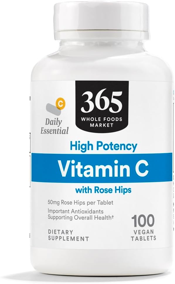 365 af Whole Foods Market, High Potency C-vitamin med Rose Hips, Vegan, 100 tabletter