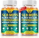 Nature 's live Organic Sea Moss Softgels med Black Seed Oil, Ashwagandha, Bladderwrack, Ginger, Burdock Root, Manuka honning, Cinnamon for Immunsystem, Hud, Energi, 90 Softgels, 2 Pack