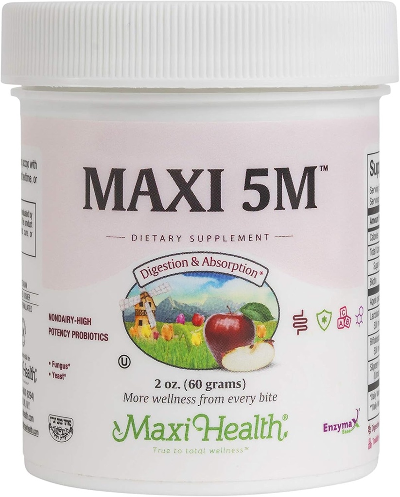 Probiotisk pulver - Acidophilus & Bifidobacterium med Apple Pectin, Slippery Elm Bark & Biotin - fordøjelsesfremmende & immunforsvar, Gut sundhed, hår hud & negle, børn & voksne - Kosher, 2 oz (60 Servere)