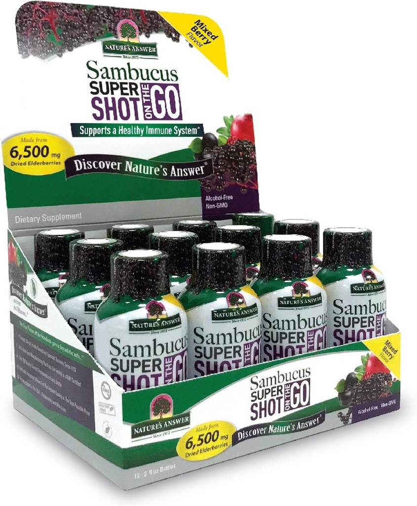 Naturens svar Sambucus immunrejse skudt (12 Pack) Elderberry på farten. 2oz. Alkohol- Free Non- GMO Sambucus Black Elderberry Airplane / Travel Shot