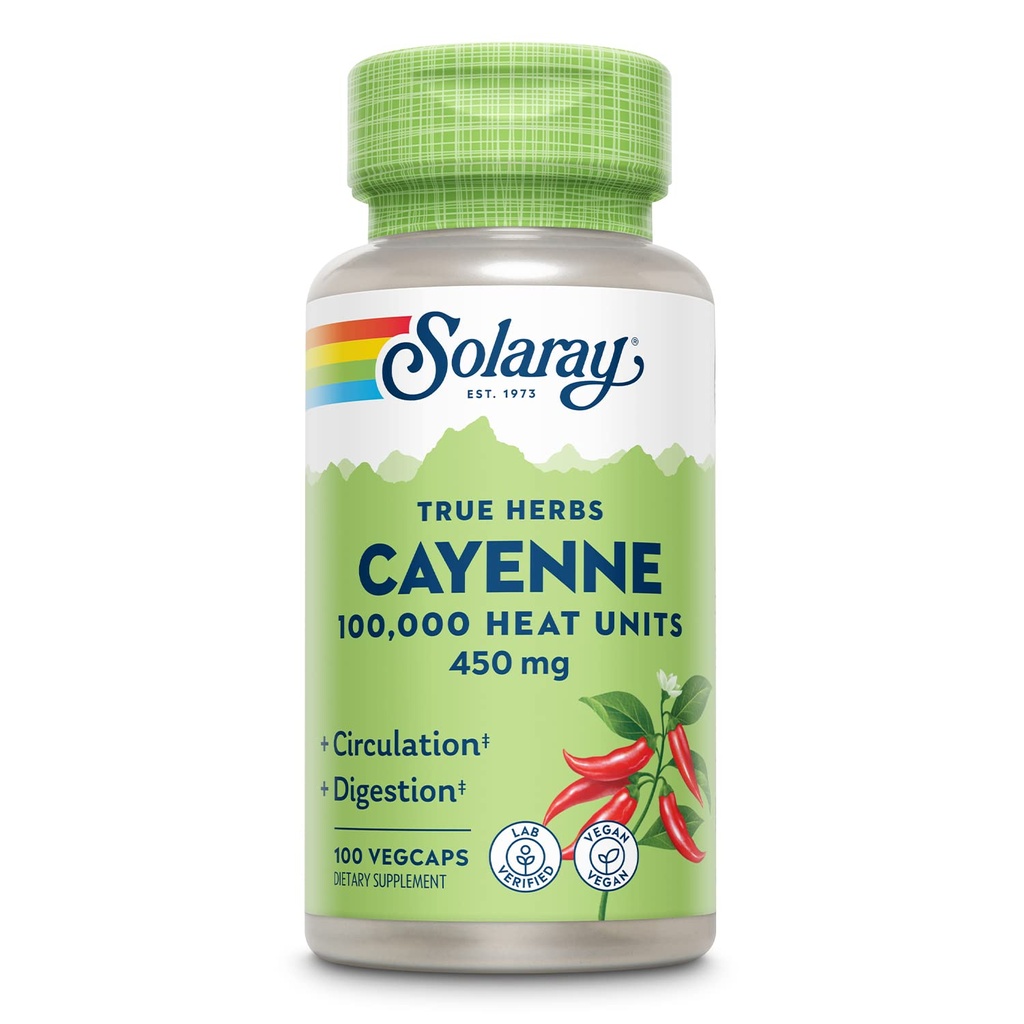 SOLARAY Cayenne Pepper 450 mg 10, 000 heat unit 12, 4; sund fordøjelse, cirkulation, Metabolisme & Kardiovaskulær Support