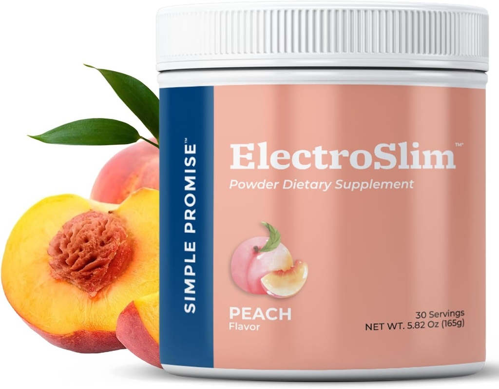 Simple Lov ElectroSlim - sukkerfri Keto Electrolytes Powder - Ingen sukker formel for daglig energistøtte og hydrering, Lavnatrium Organic Electrolytes Powder, 30 Servere, Peach Flavor