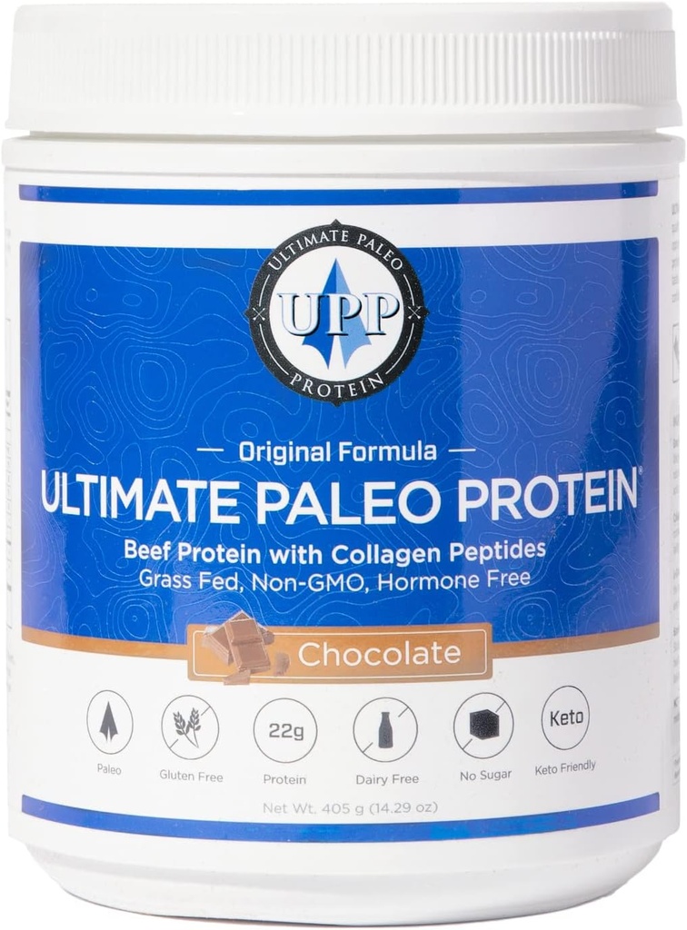 Ultimate Paleo Protein Pulver124; Premium Grass Fed Beef Protein med Collagen Peptider Budd124; Paleo Friendly, Gluten Free, Keto Friendly, Ingen kunstige sødestoffer eller konserveringsmidler - Chokolade, 15 Servere
