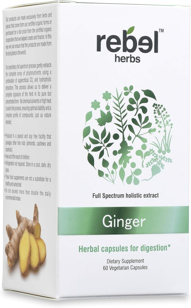 Rebel urter Ginger Kapsler Kraftfuld Dual Extract, Non- GMO, Gluten Free, Ginger Root (Rhizome) Extract
