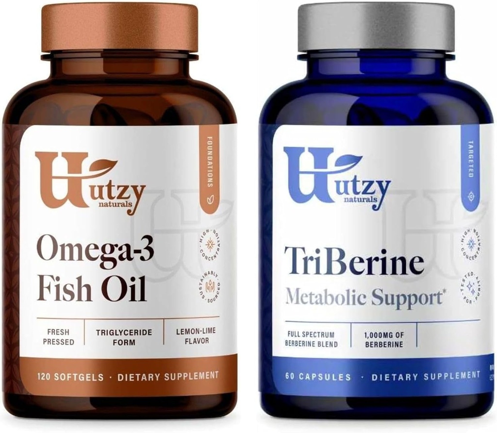 Utzy Naturals Omega 3 Fish Oil 60 Softgels Lemon-Lime Flavor and TriBerine
