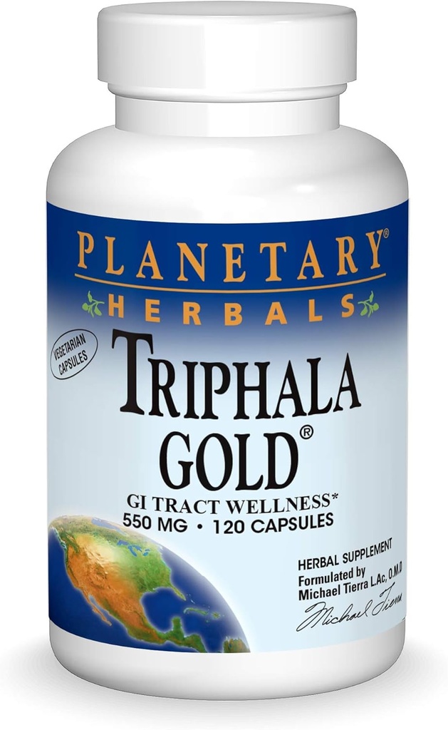 Planetariske Herbals Triphala Gold 550mg Cleanser & Tonifier Ekstra Styrke Ayurvedic - 120 Veggi Caps