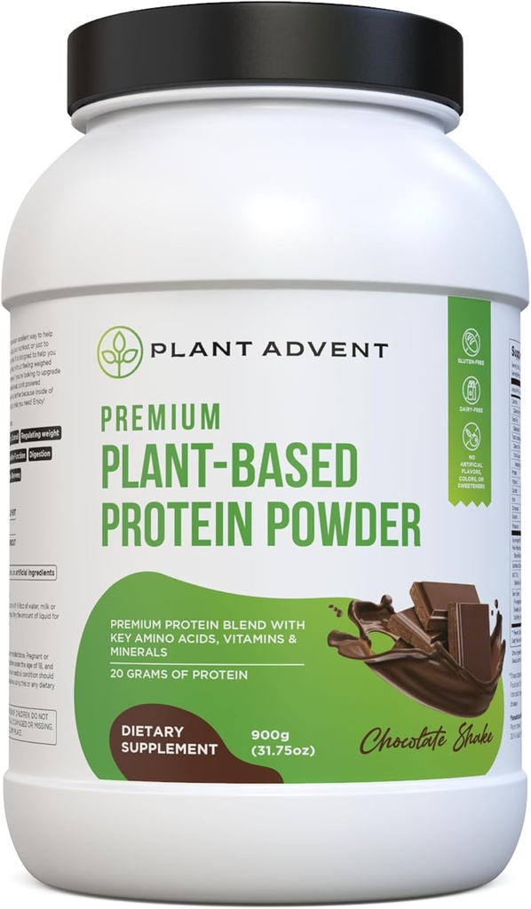 Premium Plant- baseret protein pulver - 100% Vegan, Ingen kunstige flavors, Gluten- Free og Dairy- Free (2 lbs, Chocolate Shake)