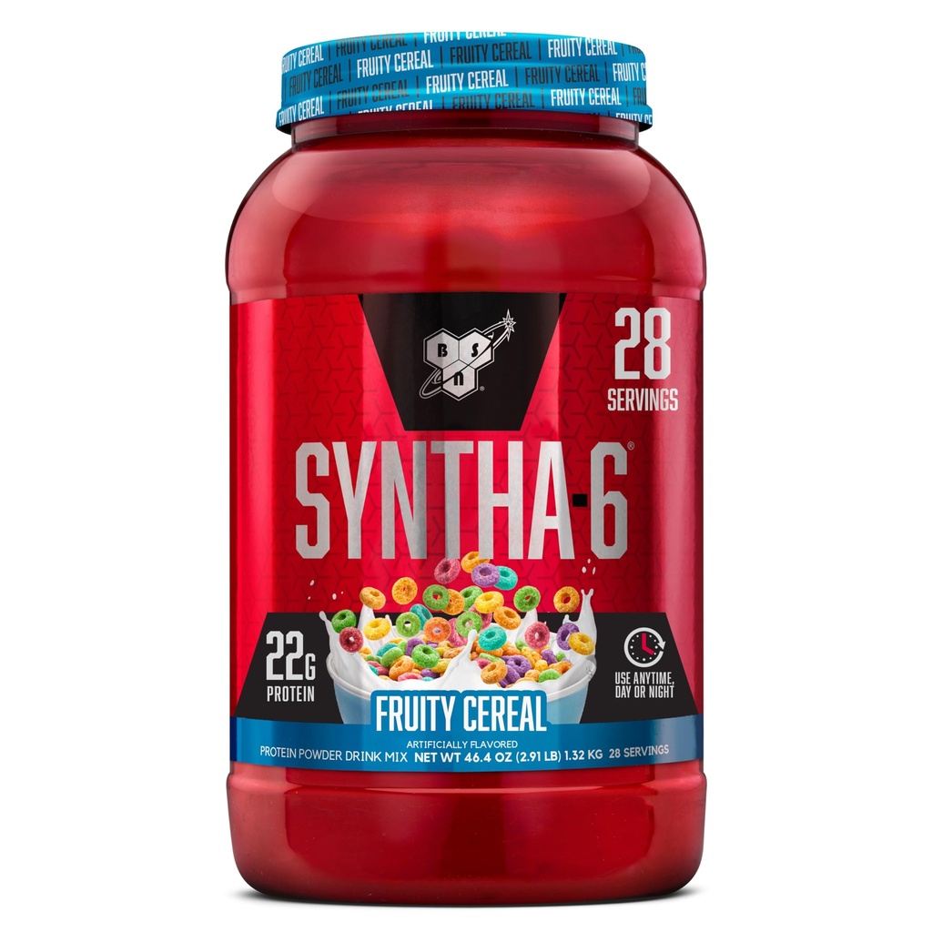 BSN SYNTHA- 6 Premium Protein Powder med 6 g Fiber, Whey Protein, Micellar Casein, Milk Protein Isolate Blend, 5g Fedt, Fruity Cereal, 28 Servere (Packaging May Vary)