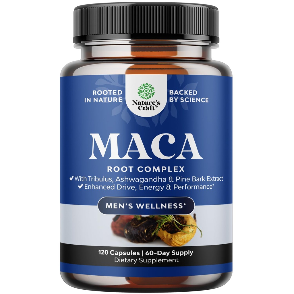 Potent Black Maca Root Kapsler til mænd - Urte Wellness supplement med Sibirisk Ginseng Ashwagandha og Black Maca Root - Mænds Wellness supplement til støtte almen sundhed (60 Servere)