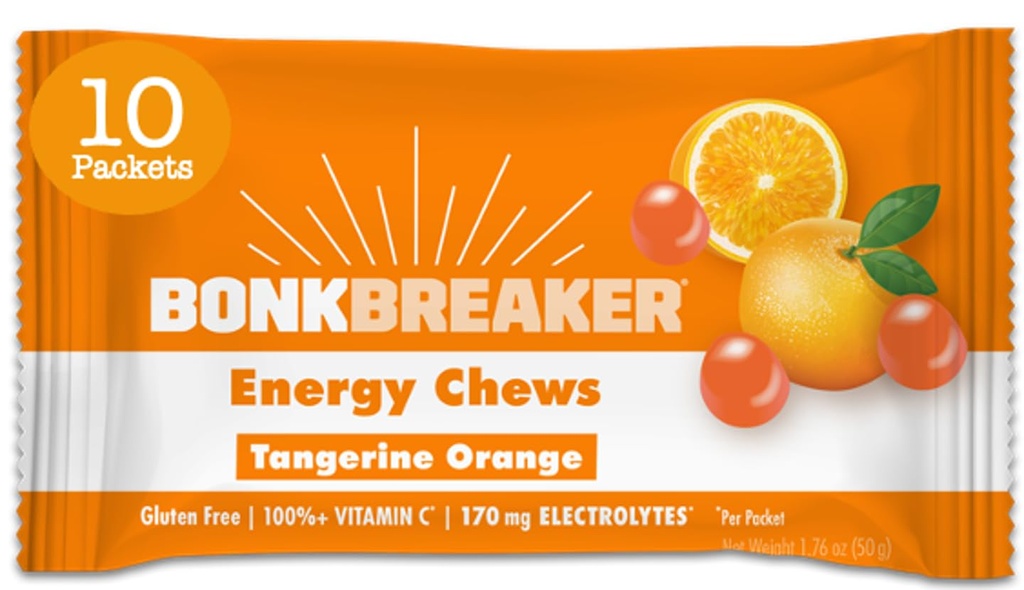 Bonk Breaker Energy Chews, Dairy- Gratis, Gluten- Gratis ingredienser til at give hurtig energi og fokus, 1 Box med 10 Pakker, Tangerine Orange