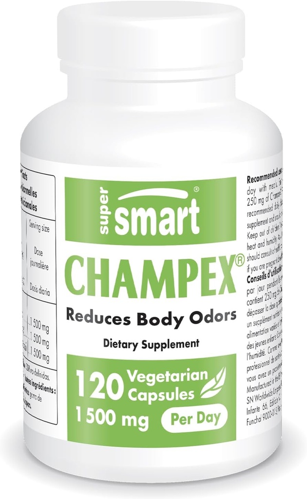 Supersmart - Champex Mushroom (Agaricus Bisporus Extract) 1500 mg per dag - Body Odor & Bad Breature Supplement - Intern Deodorizer Medic124; Non- GMO & Gluten Free - 120 vegetariske kapsler