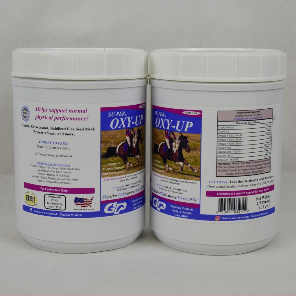 SU-PER Oxy-Up Performance Horse Supplement - Supports Normal Stamina and Endurance - Wheat Germ Extract, B-Complex Vitamins, Magnesium - 2.5 Pound, (2 Pack)