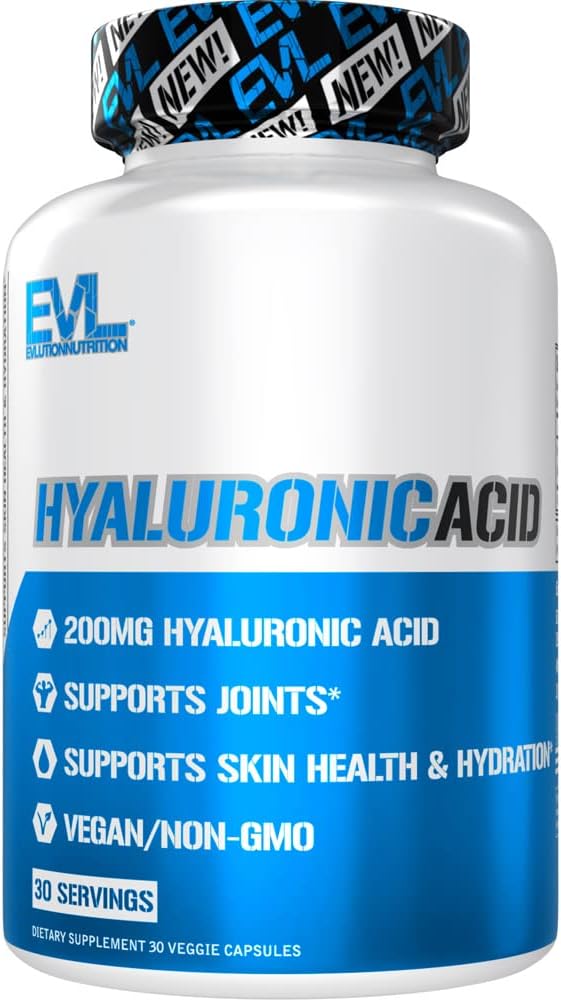 Evolution Vegan Kosttilskud Hyaluronsyre Supplement Nutrition 200mg Hyaluronsyre Kapsler tørre hud supplement til kvinder og mænd for Itchy eller beskadiget hud - høj potens biotilgængelig ikke GMO formel