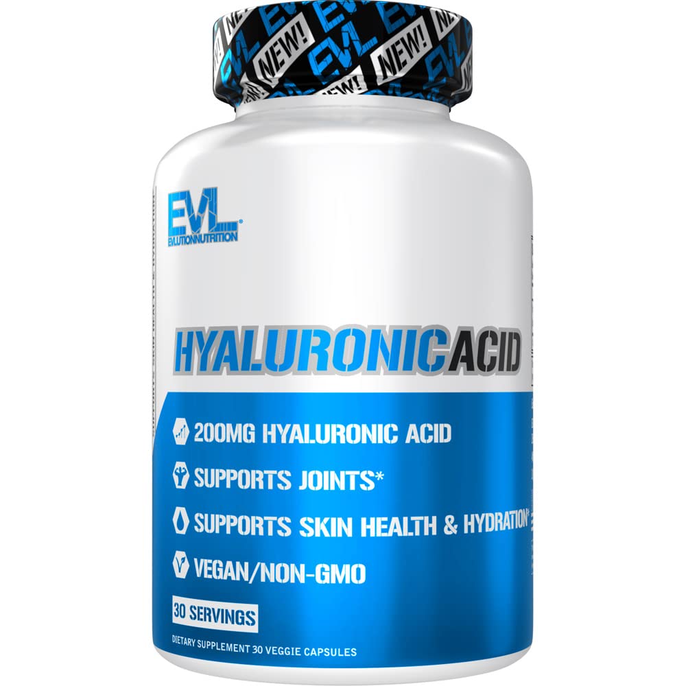 Evolution Vegan Kosttilskud Hyaluronsyre Supplement Nutrition 200mg Hyaluronsyre Kapsler tørre hud supplement til kvinder og mænd for Itchy eller beskadiget hud - høj potens biotilgængelig ikke GMO formel