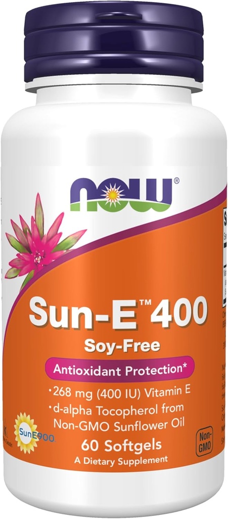 NOW Foods Supplements, Sun-E™ 400 IU with d-alpha Tocopherol from Non-GMO Sunflower Oil, 60 Softgels